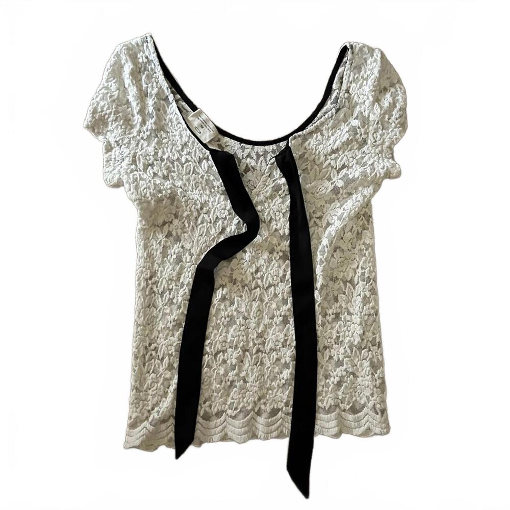 Pins and Needles, XS, Ivory, Lace Short Sleeve Top